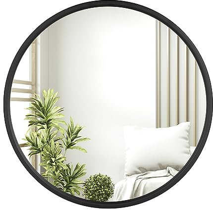 WOLTU Spiegel rund mit schwarzer Rahmen, runder Wandspiegel φ 40 cm, moderner Hängespiegel für Badezimmer Schlafzimmer Wohnzimmer Flur, dekorativer Schminkspiegel aus Glas Metall MDF