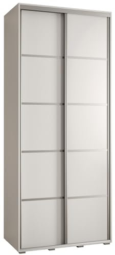 MEBLE KRYSPOL Davos 4 120 Schrank mit Zwei Schiebetüren für Schlafzimmer - Moderner Kleiderschrank mit Kleiderstange und Regalen - 235,2x120x60 cm - Weiß Weiß Silber