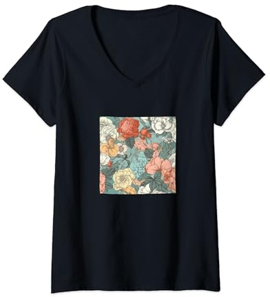 Donna Begonia Fiori Floreali Pattern Grafica Maglietta con Collo a V