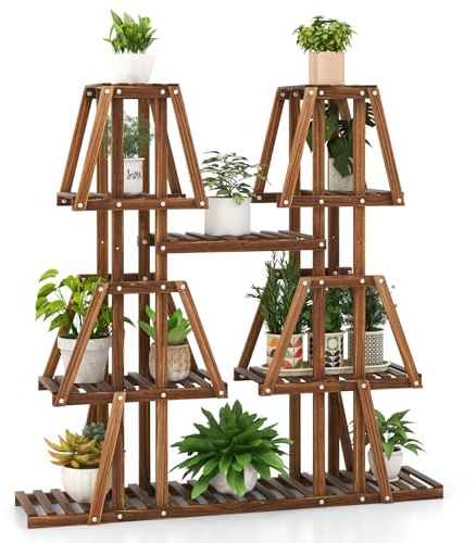 RELAX4LIFE Portafiori a 5 Livelli in Legno con 10 Portavasi per Piante Multiple, Organizzatore Alto per Piante d'Angolo, Portavaso da Interno ed Esterno per Soggiorno, Balcone, Giardino
