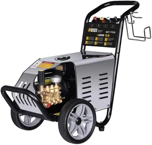 Benza BZT17015 – Hidrolimpiadora eléctrica Profesional 170 Bar, 3000 W, 15 L/min – Bomba latón, pistones INOX cerámica, 10 m Manguera Acero, Total‑Stop