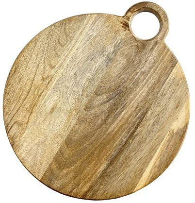 30 x 34cm Round Ring Handle Wooden Chopping Board Table Centrepiece Serving Platter Cheese Board Cake Stand Kitchen Accessory Decoration