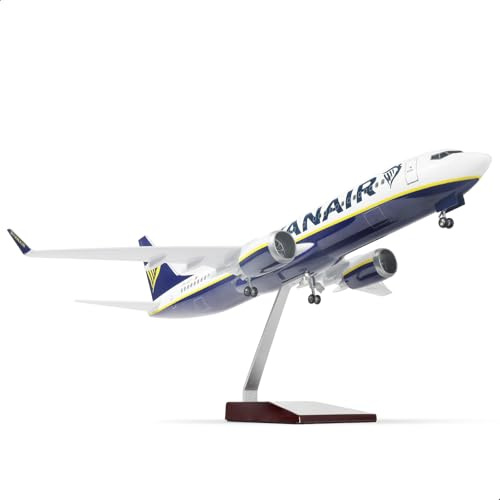 QIYUMOKE 1/85 737 in metallo pressofuso per modello di aereo Ryanair per adulti con cavalletto (45,7 cm di lunghezza), decorazione per scrivania, regalo per gli appassionati di aviazione.