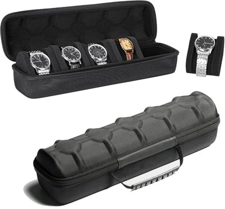 URCHUZE 5 Slots Watch Case for Men,Watch Travel Case,Hard portable Watch Roll Travel Case - Storage Organizer and Display fit large &small watches