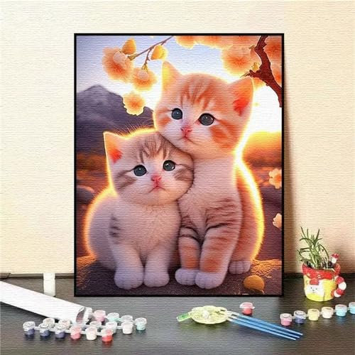 Aimaor Malen Nach Zahlen Erwachsene,Katzenblume Paint by Numbers Adult Bastelset Malen-Nach-Zahlen Kinder Anfänger Leinwand Kreativ Set DIY Set Malen nach Zahlen（DIY Frame） 50x65cm