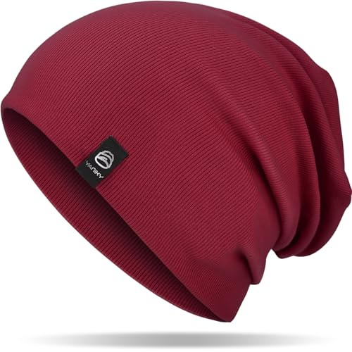 YANIKY Dammössa, lätt beanie mössa herr, bomull mjuk bekväm tunn mössa, unisex slouch beanie lång beanie för alla årstider, röd, one size