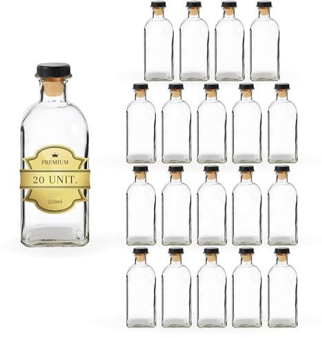Espirito Rebelde 20 Bouteilles en Verre 250ml avec Bouchon Encapsulé Noir | Boissons Spiritueuses : Rhum, Whiskey, Liqueurs | Élégance en Verre pour Souvenirs, Cocktails