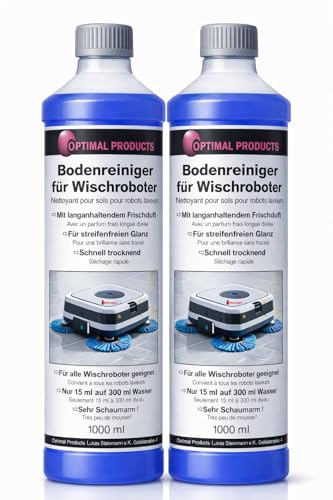 Bodenreiniger für Wischroboter (2 x 1 L Flasche) Reinigungsmittel Konzentrat für alle Wisch & Saugroboter mit Nass-Funktion | Schaumarm & Streifenfrei | mit ausgeprägtem Frischeduft
