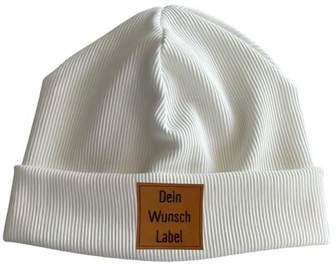 Handmade Herbst Winter Beanie Mütze für Kinder aus Rippjersey Kindermütze mit Kunstleder Label 23 Farben Mädchen Junge Baby Kleinkind personalisiert Babymütze Weihnachtsgeschenk