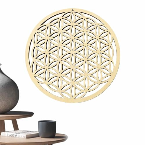 Honhoha Tablero de Rejilla de de | Flor de la Vida Arte de la Pared - Tablero de Rejilla de de Espiritual de geometría Sagrada de Madera para decoración del hogar