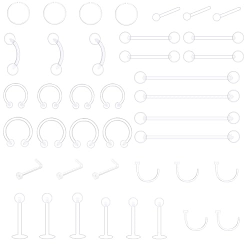 41Pcs Bioflex, Plastique IRM, Transparents pour Piercing, Langue Plastique, Septum Acrylique Pincher Tapers, Industriel Bijoux pour Femme 14G 16G 20G
