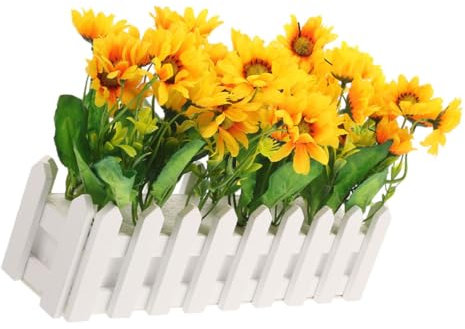 HOLIDYOYO Künstliche Sonnenblume Mit Zaun Dekorative Raumgestaltung Für Garten Büro Pflegeleichte Kunstblume Für Kreative Gestaltungen Sonnenblume