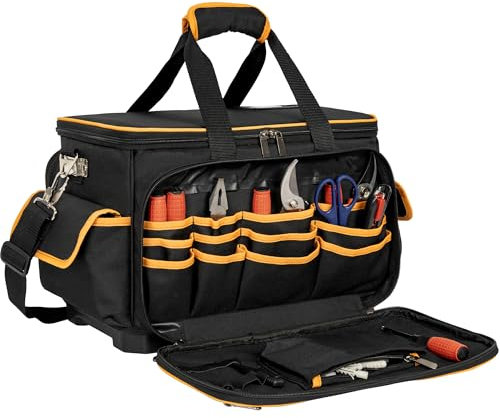 OUTMEE Sac à outils robuste,Trousse de Transport pour Outils,Sac À Outils Double Face,Avec semelle souple imperméable, plusieurs poches et bretelles réglables