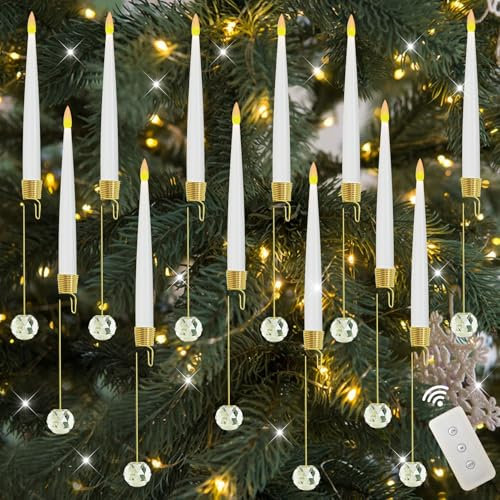 6 Stück Stabkerzen Led Christbaumkerzen Kabellos mit Fernbedienung LED Kerzen,Weihnachtsbaumkerzen Weihnachtsbaumbeleuchtung Flammenlossen Weihnachtskerzen für Weihnachtsdeko Innen Außen (Kristall)