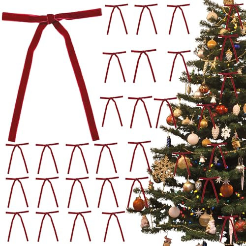 Twinsun Red Bows for Christmas Tree, Red Christmas Bows, Christmas Tree Bows, Red Velvet Bows for Christmas Tree, Xmas Small Red Bows Ornaments for Garland Decorations, Christmas Tree Red Bows (B)