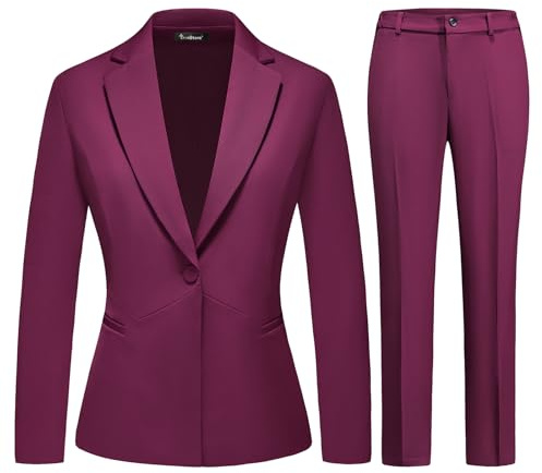 TRONSTORE Women's Business Suits for Work Professional 2 Piece Slim Fit Outfits for Women, Purplish Red, Large