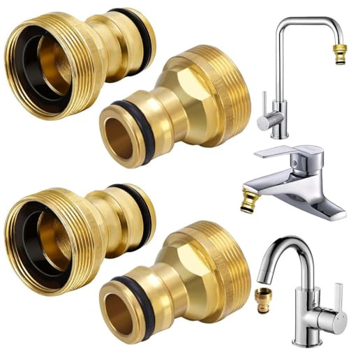 MOLIMOLI Wasserhahn Adapter 4er Set - Universal Schlauchadapter Messing Anschluss für Gartenschlauch, passend für 22mm und 24mm Gewinde, wasseranschluss Adapter schlauchadapter