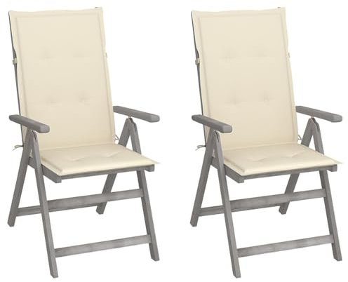 Xichuzi Verstellbare Gartenstühle 2 STK. mit Auflagen, Gartenmöbel, Balkonstühle, Hochlehner, Balkonmöbel, Bistrostuhl, Garten Stühle, Sit Möbel, Armlehnenstuhl, Massivholz Akazie