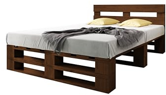 Lermowood Palettenbett M2 aus Holz 140 x 200 cm Palisander mit Kopfteil Holzbett 40cm Stabiles Seniorenbett Kinderbett Jugendbett Gästebett erhöhtes Einzelbett Bettgestell Futon Komforthöhe Naturholz