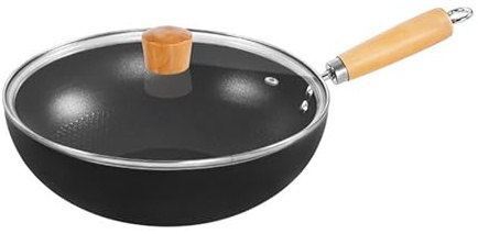 Nzzkoides Gusseisen-Wok-pfanne ， Woks Mit Stay-cool-Griff, Pfannenpfannen Flach Unten Zum Küchenkochen, Kochgeschirr Für Elektrische Induktionskochtops(Size:24CM,Color:with Deckel)