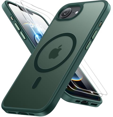 Miracase für iPhone 17e / 16e Hülle mit Magsafe, 2 9H+ Panzerglas,Grün | [TOP Militärschutz & Magnetkraft] Stoßfest Kratzfest mit Samtiger Haptik Langlebig Handyhülle für iPhone 17e / 16e 6,1