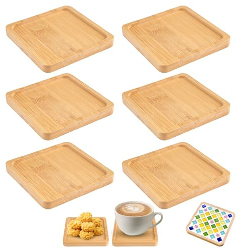 6 Stück Mini Bambus Tablett Quadratisch, 9cm Klein Mosaik Untersetzer Holz | Holztablett Klein für Trinkbecher, Kerzen, Blume Pflanze, Kaffee, Kuchen, Wohnzimmer Deko, DIY-Mosaikbedarf
