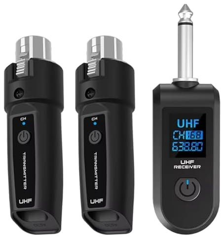 FAYAZ Convertitore microfono per chitarra, convertitore di strumenti, microfono cablato a microfono senza fili, sistema di trasmissione UHF, modello ricaricabile