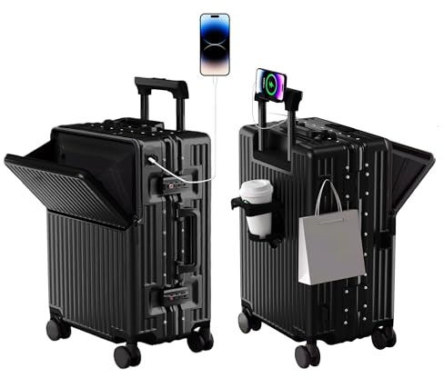 AIWEINY Suitcase Carry-on Luggage Spring-Summer Travel Airline Approved with TSA Lock, 360° Wheel, PC Hard Shell and Aluminum Frame Pressure-Resistant, Suitable for 20'' 24'' 26'' (Black, 20)