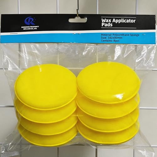 CR CHRWLIN 4 Sponge Detailing Applicator Pad, Car Wax Applicator, Yellow, 8 Pack no Compression Buffing & Detail Polishing Foam Pads for Car, Bathroom, Leather Cleaning and Fine Polishing