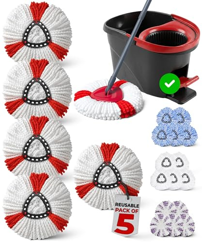 Mop Heads Replacement- 5 Pack Compatible with Vileda Mop Head Replacement 1 Tank / 2-in-1 Turbo - Spin mop heads replacment for vileda - Machine washable and reusable