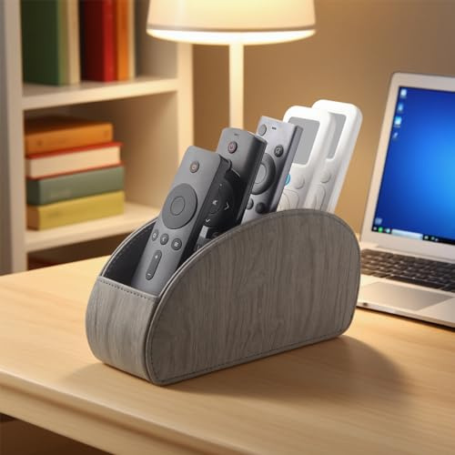 Generisch Fernbedienungshalter, TV-Fernbedienung aus Leder Remote Caddy Desktop Organizer 5 Fächer für Fernbedienungen, Büromaterial, Aufbewahrung von Medienzubehör und Organizer (Grau)