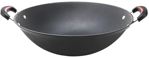 LCKKJHG wokpfanne gusseisen Große runde Unterseite, unbeschichtet, antihaftbeschichtet, Doppelohr-Bratpfanne, Auflaufform, Küchentöpfe, Kochgeschirr(Flat bottom 38 cm)