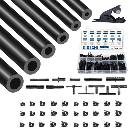 Tubo de Silicona para Vacío 3M 6pcs - Conectores Nylon 12 Tamaños 122pcs - ID 3/4/5/6/8/10mm - 130PSI - Para Aire/Agua - Negro - Incluye 30 Abrazaderas de Resorte 6 Tamaños