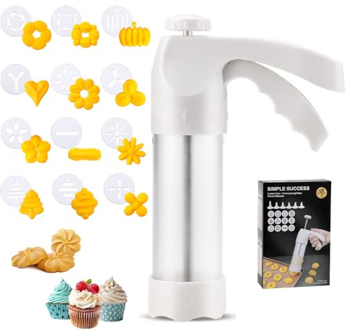 EooUooIP Cookie Press Gun Kit, Spritz Cookie Press, Cookies Maker, Stainless Steel and Plastic, with 12 Cookies Discs and 6 Nozzles for Baking Biscuit Making and Cake Decoration