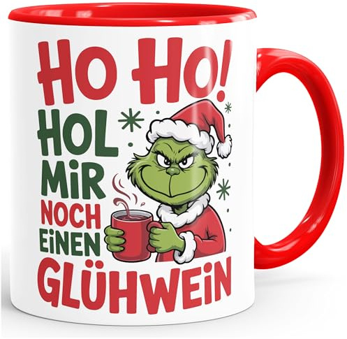 MoonWorks® Tasse Weihnachten Ho Ho Hol mir Glühwein Liebhaber Weihnachtsmarkt Geschenkidee Büro Kollegen Weiss-innen-rot standard