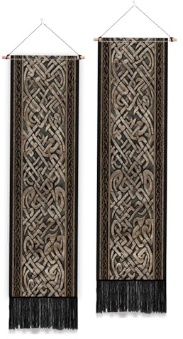 PLIGREAT 2 Stück Vintage Wandteppich Mit Knotenmuster Lang Dekorativ Ästhetisch Vertikal Mit Quasten Vintage Wandbehang Für Schlafzimmer Wohnzimmer Heimdekoration 52 x 13cm