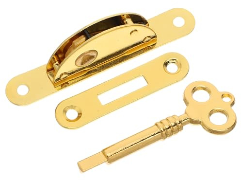 Homoyoyo Vintage Jewelry Box Lock with Key and Screws, Decorative Half-Round Bright Gold Cupboard Drawer Lock for Wooden Furniture and Cabinet