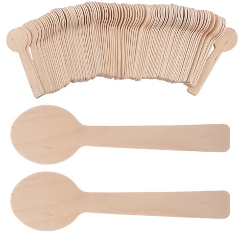 POPETPOP Lot de 100 Mini Cuillères à Café en Bois de Bouleau 10 CM Petites Cuillères à Condiments et Épices Naturelles pour Desserts Miel Confitures et Usage en Hôtel ou Restauration