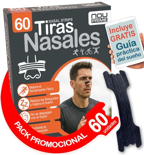 60 Tiras Nasales Antirronquidos Negras – Mejorar la Respiración y el Sueño – Aumenta Oxígeno hasta 40% – Adhesión Fuerte – Ideales para Dormir Mejor y para Deporte