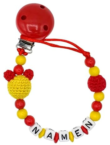 Nuckelkette mit Namen  für GALATASARAY Fan/MAUS  Rot Gelb/Baby/Unisex/Personalisiert/HANDMADE