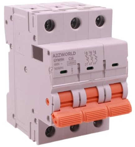 Disjoncteur magnétothermique triphasé 3P 16A C16, MCB courbe C 10kA, 3 modules DIN 400 V, série professionnelle GYM9H, couplé avec bobine de déverrouillage GA01231 GA01232