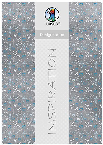 Ursus 62294602F - Designkarton Religion, blau/grau, DIN A4, 5 Blatt, 200 g/qm, einseitig bedruckt, folienveredelt, ideal als Einladungs und Danksagungskarten oder für kreative Bastelarbeiten