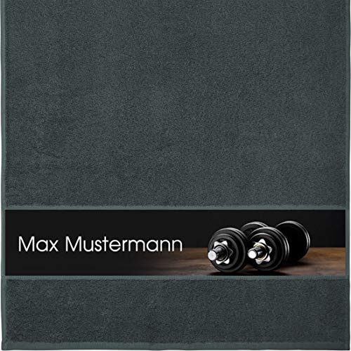 Personalisiertes Handtuch Mit Namen - Sport Motiv - Kraftsport - Viele Farben - Dusch-Handtuch - Anthrazit - 50x100 cm - Geschenk Mit Wunsch-Motiv und Wunsch-Name