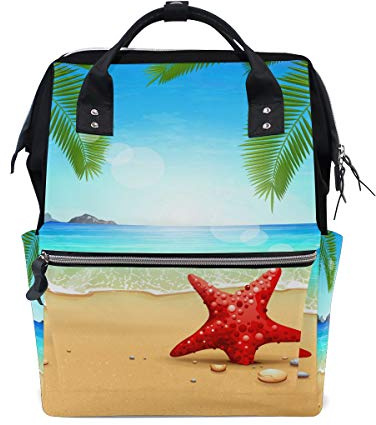 Big Joke Wickelrucksack Palm Leaf Ocean Beach Multifunktional Große Kapazität Baby Wickeltasche Reißverschluss Casual stilvolle Reise Rucksäcke für Mama Papa Baby Pflege