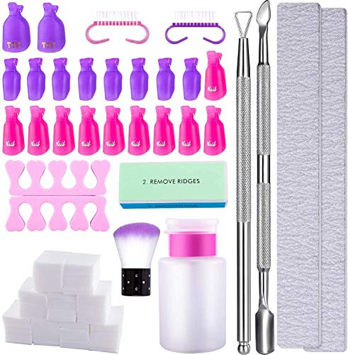 Queta Kit Dissolvant pour Vernis à Ongles - Ensemble d'Outils Avec Clips, Lime à Ongles pour Retirer le Gel