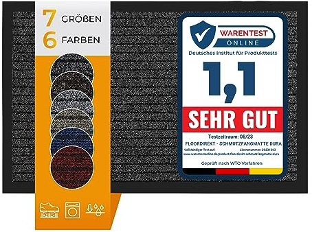 Floordirekt Schmutzfangmatte Dura | Robust & Strapazierfähig | In vielen Größen und Farben | rutschfeste Sauberlaufmatte für Innen und Außen (Anthrazit, 66 x 185 cm)