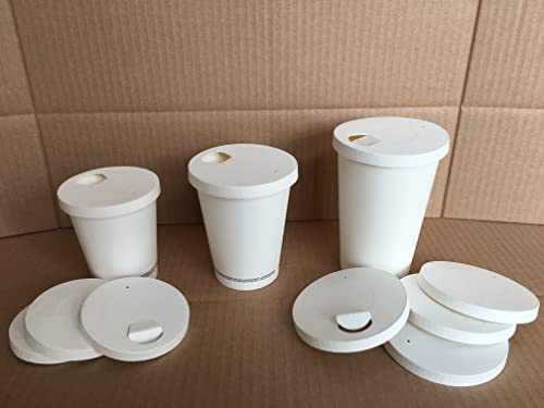 Nicoletti 100 Bicchieri di Carta Bianchi per Caffè americano,cappuccino, the o bevande da passeggio con coperchio nero o bianco coffee to go munito di foro per bere (Medio 350 ml)