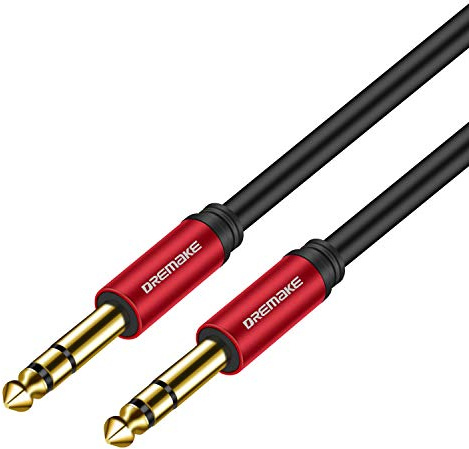 DREMAKE Jack 6.35mm Male to Male Stereo Audio Instrument Patch Cord, 10FT TRS 1/4 Inch 6.35mm/6.5mm Balanced Guitar Cable for Pro Audio, Electric Mandolin, Electric Organ, Saxophone, Microphone, Mixer