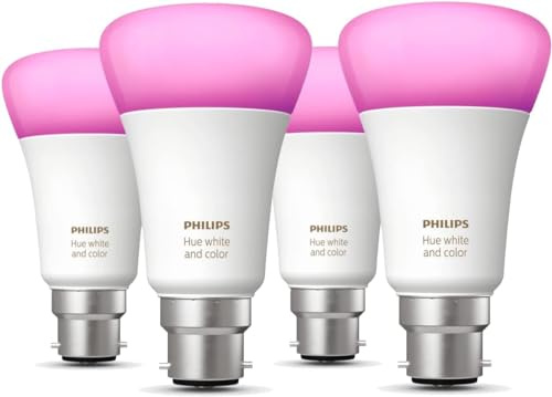 Philips Hue White & Colour Ambiance Smart Bulb 4 Pack LED [B22] with Bluetooth - 570 Lm 2700K and 806 lm 4000K