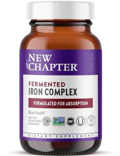 New Chapter Iron Supplement, Whole-Food Fermented Iron Complex Made with Organic Vegetables & Herbs + One Daily Non-Constipating Dose- 90ct, 3 Month Supply